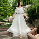 Slim Slimming Fake Two Chiffon Dresses (Color:White Size:S)