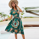 Women Printed Loose Mid-length Dress